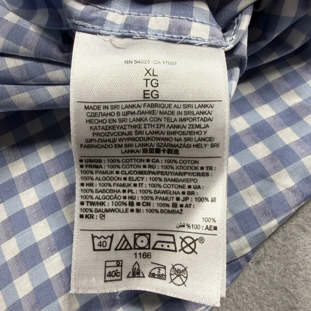 Banana Republic Mens XL Blue White Gingham Check Slim Fit Button Down Shirt